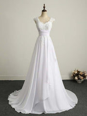 Appliques V-Neck Lace-Up Chiffon Wedding Dresses