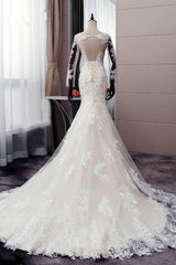 Autumn Long Sleevess Mermaid Lace appliques Ivory Wedding Dress