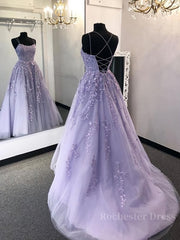 Backless Purple Lace Prom Dress with Train, Open Back Long Purple Lace Formal Evening Dresses