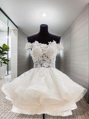 Ball Gown Off-the-Shoulder Short/Mini Organza Homecoming Dresses With Appliques Lace