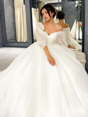 Ball Gown Sweetheart Sweep Train Satin Wedding Dresses