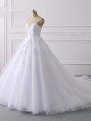 Lace Applique Ball Gown Vestido Wedding Dresses Spaghetti Straps