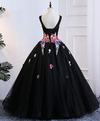 Black Tulle Long Prom Gown Black Evening Dress