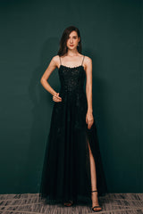 A-line Lace Appliques Long Prom Dresses