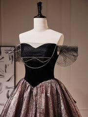 Black A-Line Satin Tulle Long Prom Dresses, Black Formal Black Evening Dress