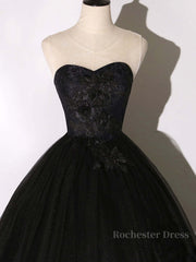 Black Long Prom Dresses, Black Lace Formal Evening Dress