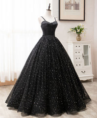 Black Sweetheart Tulle Long Prom Dress, Black Formal Sweet 16 Dress