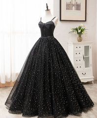 Black Sweetheart Tulle Long Prom Dress, Black Formal Sweet 16 Dress