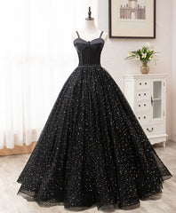 Black Sweetheart Tulle Long Prom Dress, Black Formal Sweet 16 Dress