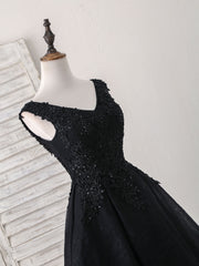 Black V Neck Lace V Neck Short Prom Dress, Black Homecoming Dress