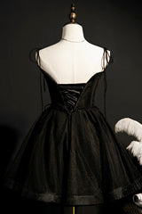 Black V-Neck Tulle Short Prom Dress, Black A-Line Homecoming Party Dress