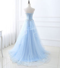 Blue Long Prom Dresses, Aline Sweetheart Neck Blue Formal Graduation Dresses