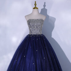 Blue Sequins and Beaded Ball Gown Tulle Lace-up Formal Dress,Blue Evening Dress Party Dresses