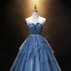 Blue Tulle Sweetheart Simple Pretty Floor Length Party Dress, Blue A-line Evening Dress Prom Dress