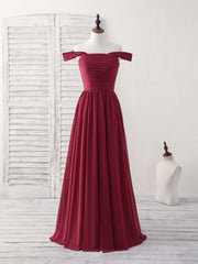 Burgundy Chiffon Off Shoulder Long Prom Dress Burgundy Bridesmaid Dress