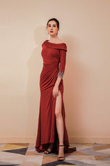 Long Sleeves Mermaid Burgundy Long Mother of the Bride Dresses