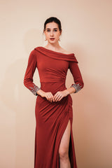 Long Sleeves Mermaid Burgundy Long Mother of the Bride Dresses