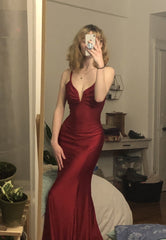 Burgundy mermaid long prom evening dress