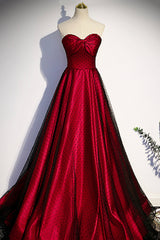 Burgundy Satin Tulle Long Prom Dress, Off the Shoulder Formal Evening Dress