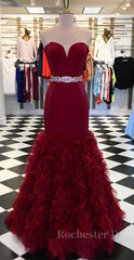 Burgundy sweetheart mermaid long prom dress, burgundy evening dress