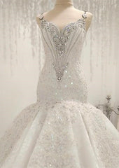 Cap Sleeves Sparkle Diamond Fit and Flare Wedding Dresses Online