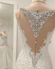 Cap Sleeves Sparkle Diamond Fit and Flare Wedding Dresses Online