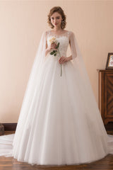 Cape Cloak Tulle Appliques White Wedding Dresses