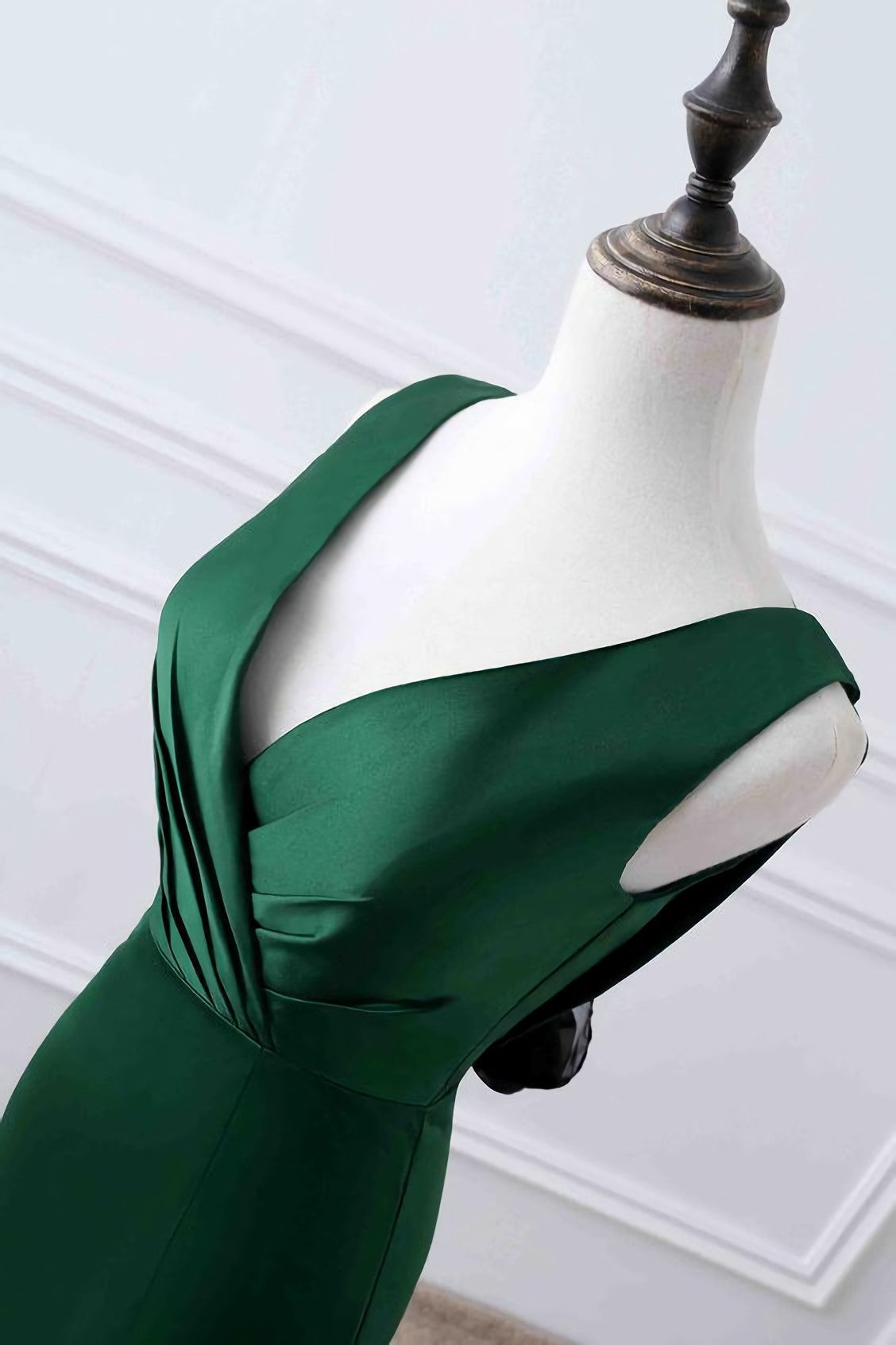 Prom Dress, Green Matte Satin V Neck Mermaid Unique Design Evening Dress