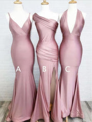 Mismatched Dusty Rose Floor Length Mermaid Long Prom Dresses