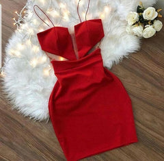 Red Spaghetti Strap Short Homecoming Dress