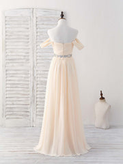 Champagne Chiffon Off Shoulder Long Prom Dress Bridesmaid Dress