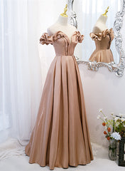 Champagne Satin Long Party Dress Prom Dress, A-line Simple Formal Dress