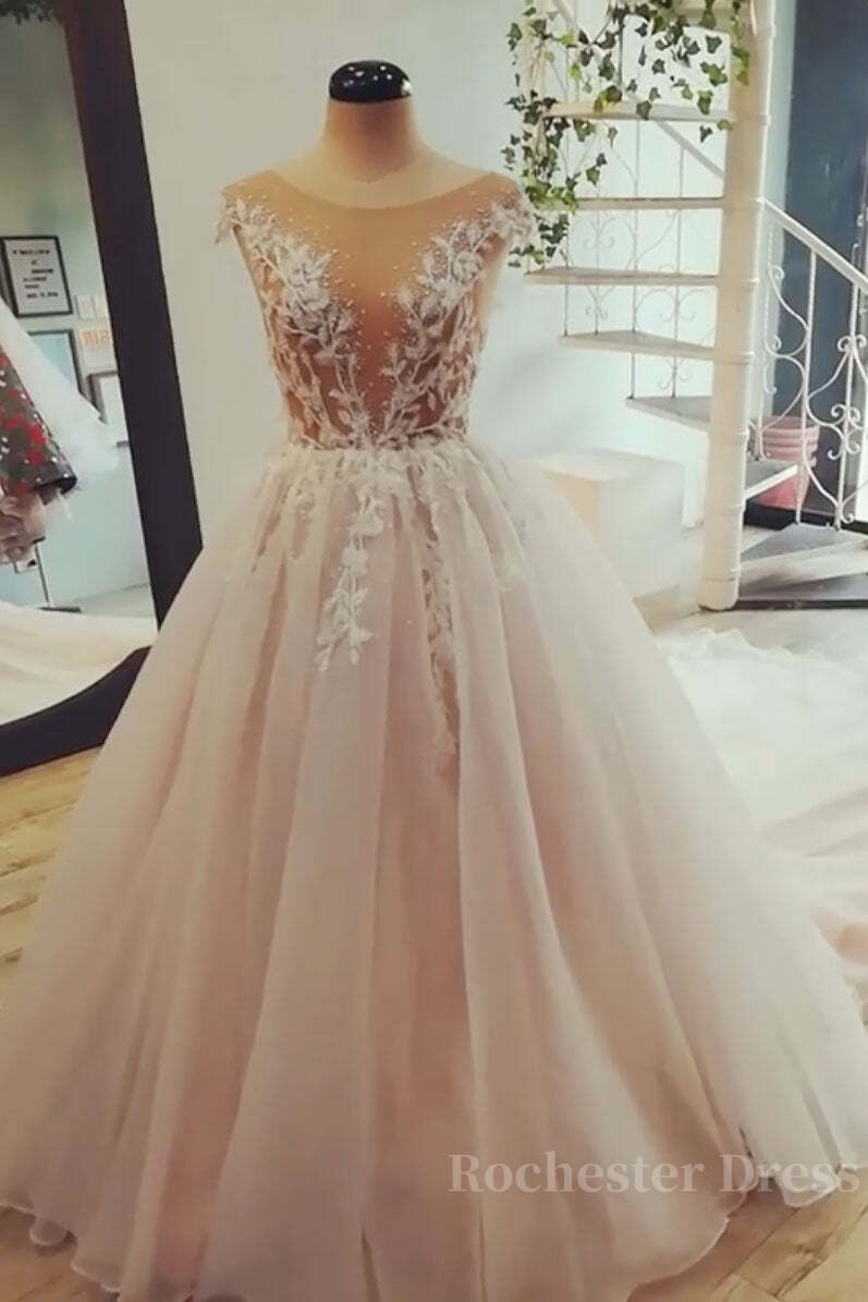 Champagne tulle lace long prom dress, tulle evening dress