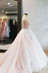 Champagne tulle lace long prom dress, tulle evening dress