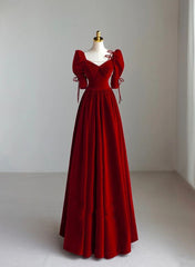 Charming A-line Velvet Long Party Dress, A-line Floor Length Wedding Party Dress