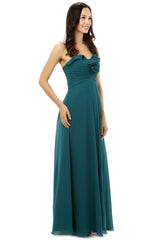 Chiffon Hunter Green Sweatheart Neck Long Bridesmaid Dresses