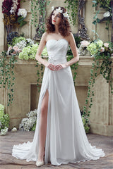 Chiffon Sweetheart Neckline A-Line Wedding Dresses With Rhinestones