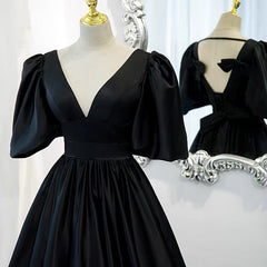 Classy Black Prom Dress Formal Dresses with Bubble Sleeves