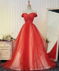 Custom Made  Tulle  Off Shoulder Long Prom Dress, Evening Dress