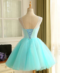 Cute A Line Blue Tulle Mini/Short Prom Dress, Blue Homecoming Dress