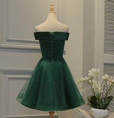 Cute Dark Green Off Shoulder Short Party Dress, Tulle Homecoming Dress