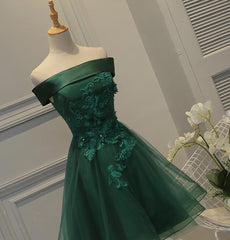 Cute Dark Green Off Shoulder Short Party Dress, Tulle Homecoming Dress