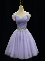 Cute Light Purple Beaded Tulle Homecoming Dresses, Short Prom Dress Formal Dresses