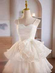 Cute Sweetheart Neck Organza White Prom Dress, White Homecoming Dresses