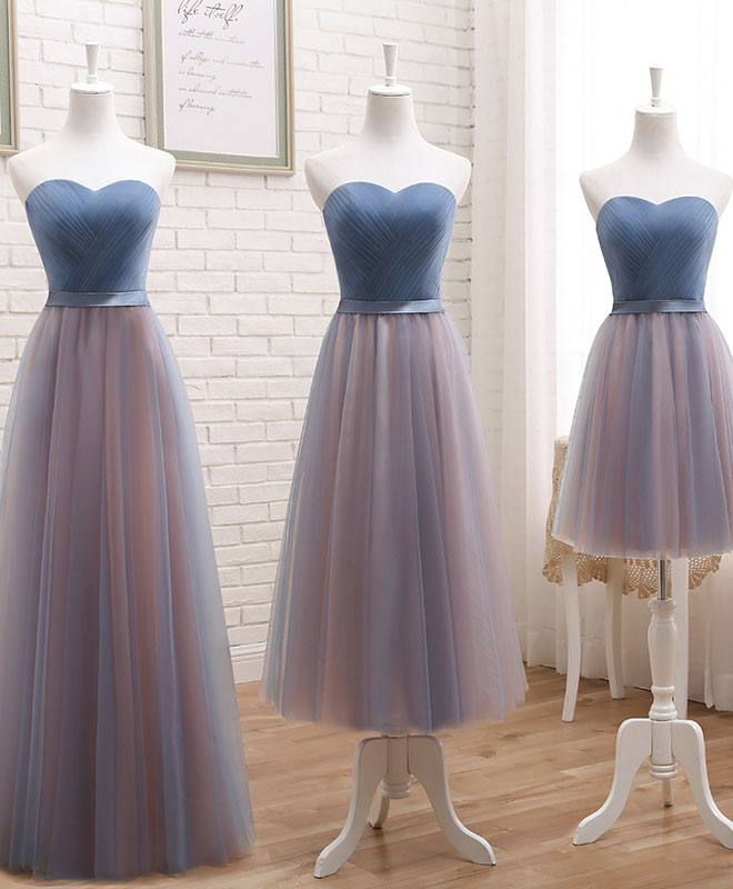 Cute Tulle Sweetheart Neck Prom Dress, Gray Blue Long Formal Dress