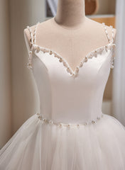 Cute White Short Tulle Beaded Graduation Dress, White Short Prom Dress Formal Dress