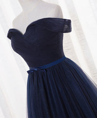 Dark Blue A Line Tulle Long Prom Dress, Evening Dress