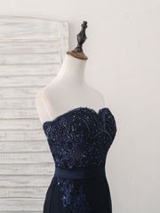 Dark Blue Sweetheart Mermaid Long Prom Dress, Dark Blue Evening Dress