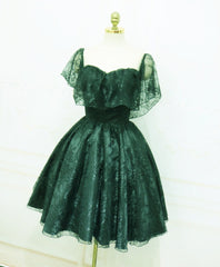 Dark Green Lace Off Shoulder Short Party Dress, Lace Homecoming Dress