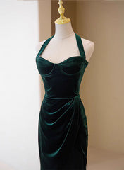 Dark Green Velvet Long Evening Dress Party Dress, A-line Green Bridesmaid Dress